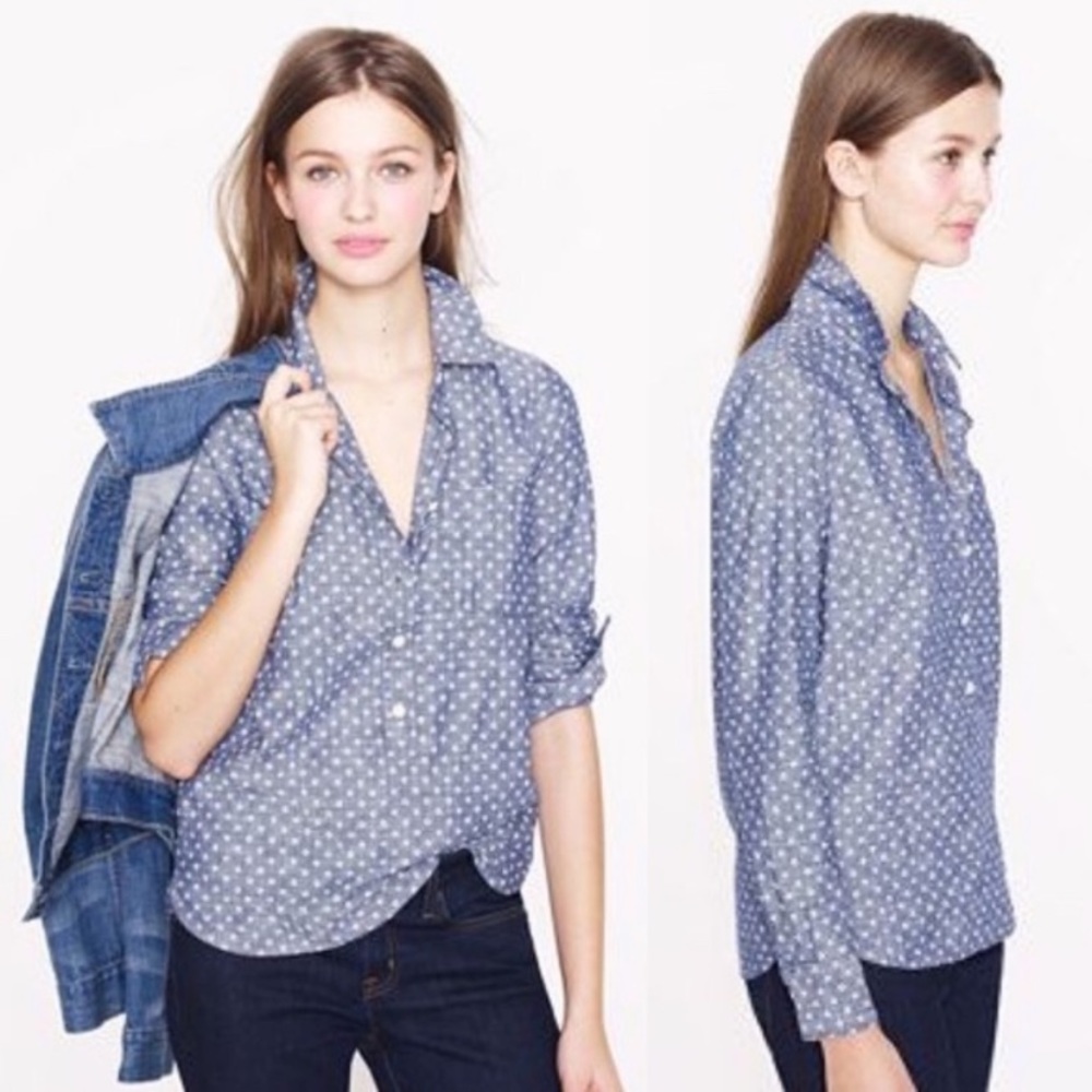 J. Crew Denim Circle Print Popover Chambray - image 5